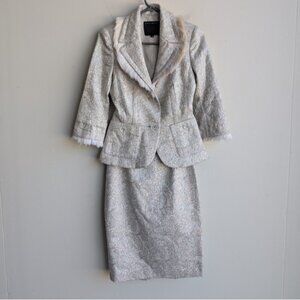 Ross Mayer gold/silver couture two piece suit skirt set With Feather Trim